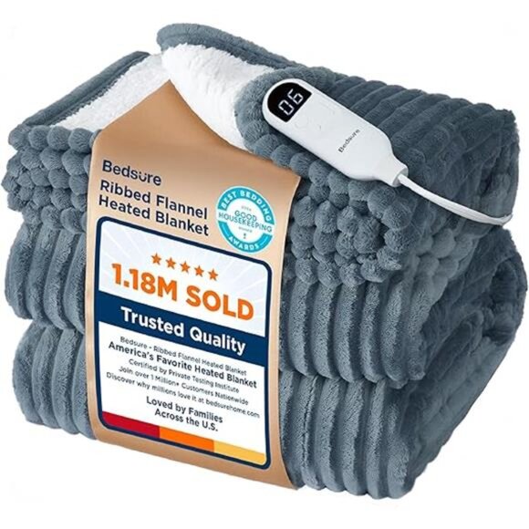 Bedsure GentleSoft Heated Blanket Electric Throw - Soft Ribbed Flannel Electric - Picture 7 of 7